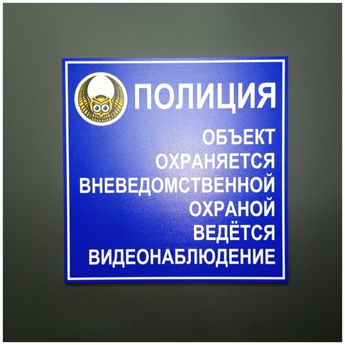 Табличка "Полиция. Объект охраняется вневедомственной охраной" (20 х 20 см, ПВХ 2 мм)