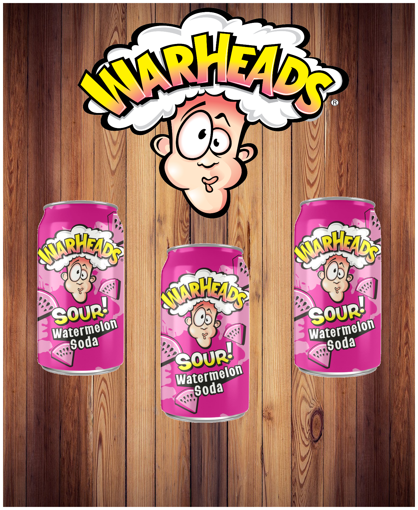 Газированный напиток Warheads Sour! Watermelon Soda, содовая со вкусом арбуза США ,( 3 банки по 355мл) - фотография № 1