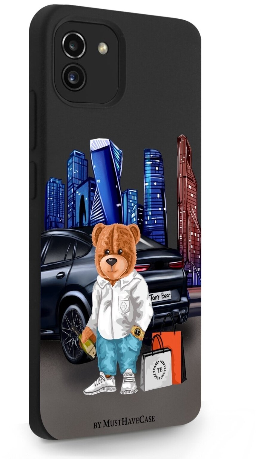 Черный силиконовый чехол MustHaveCase для Samsung Galaxy A03 Tony Moscow city/ Тони Москва Сити для Самсунг Галакси А03