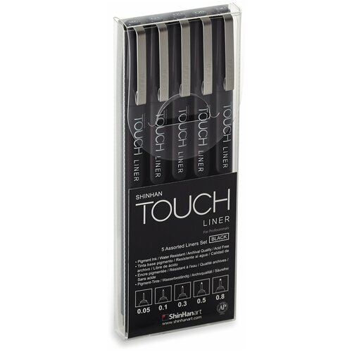 Набор капиллярных ручек TOUCH LINER, 5 штук (0.05, 0.1, 0.3, 0.5, 0.8мм), черные