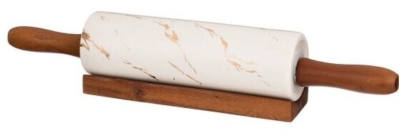Скалка Lefard с деревянными ручками на подставке коллекция "золотой мрамор" цвет: white 40, 6*6, 5*6, 5 см