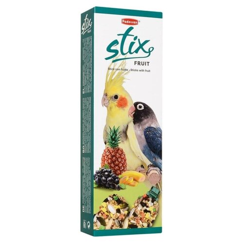 лакомство для птиц padovan stix parrots для крупных попугаев фруктовые 150 г Лакомство для птиц Padovan Stix Fruit для средних попугаев фруктовые , 100 г