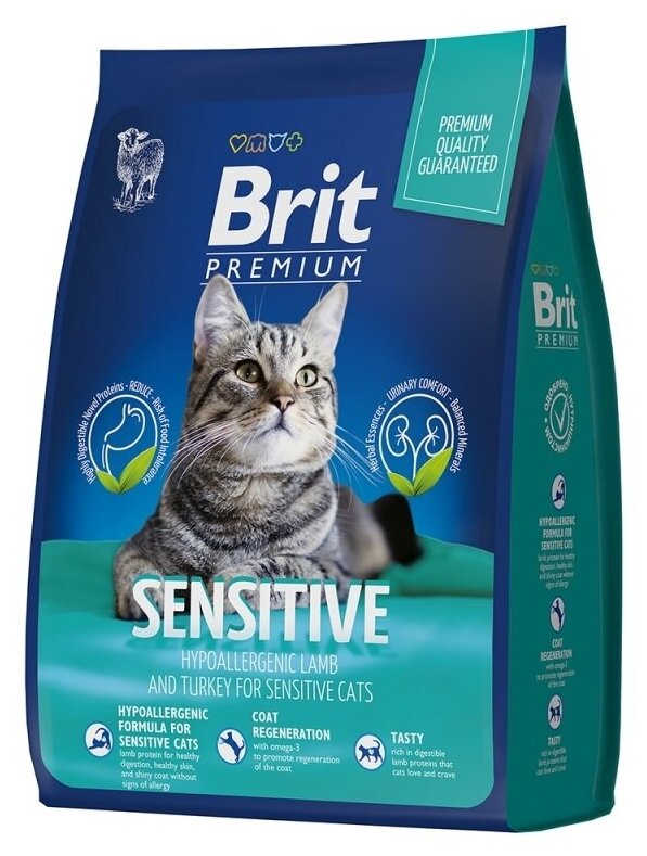 Брит Premium Cat Sensitive 04кг х 2шт ягненок и индейка сухой при чувств. пищ. для взр. кошек