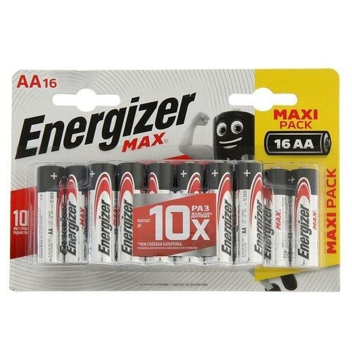 Батарейка алкалиновая Energizer Max +PowerSeal, AA, LR6-16BL, 1.5В, блистер, 16 шт. батарейка aa lr6 energizer max plus 16 шт