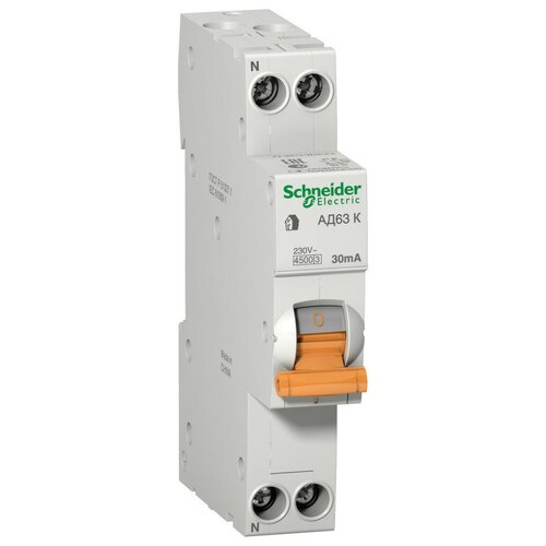 Дифавтомат Schneider Electric АД63 2P 6А (C) 4.5кА 30мА (AC), 12478