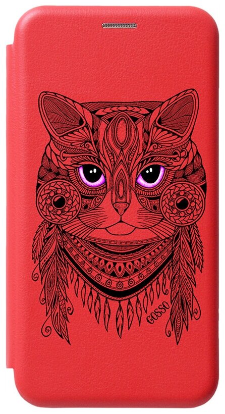Чехол-книжка на Samsung Galaxy S10, Самсунг С10 с 3D принтом "Grand Cat" красный