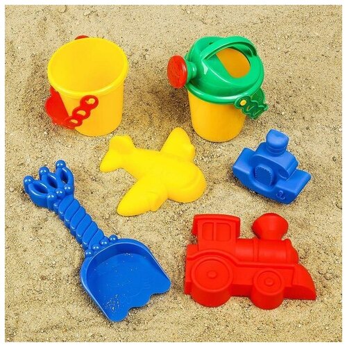 Набор для игры в песке, ведро, совок, лейка, 4 формочки,