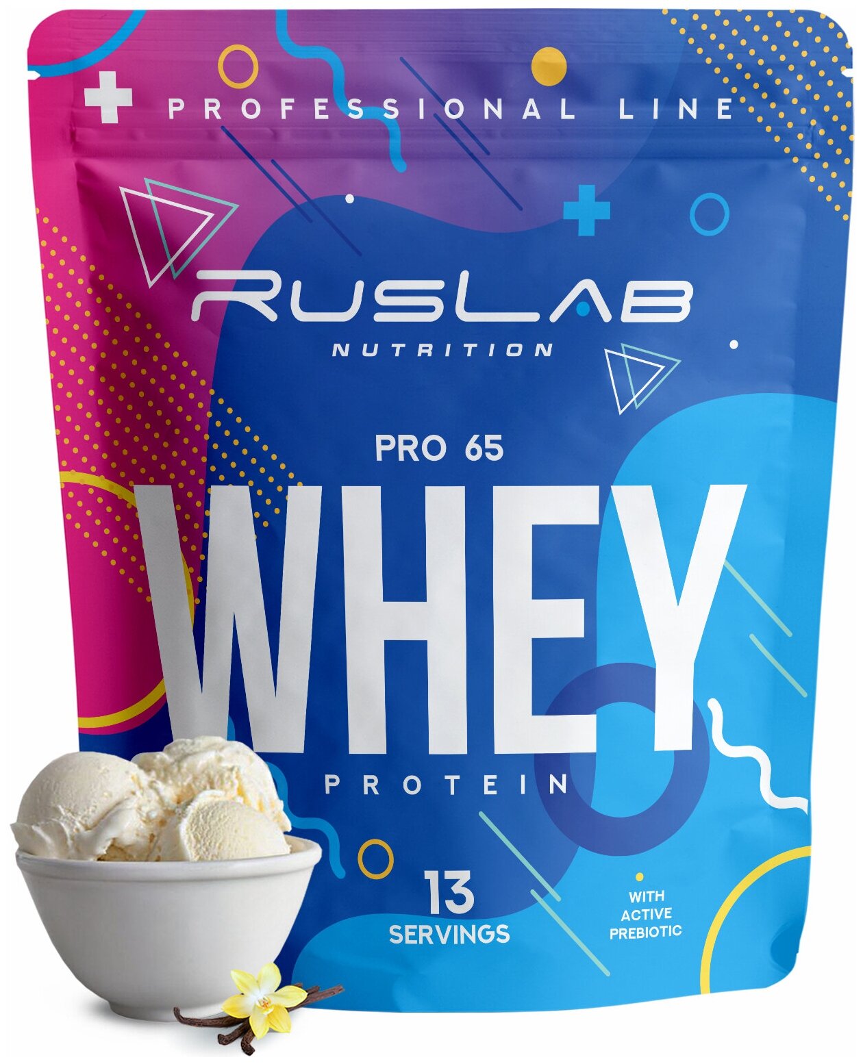 Протеин сывороточный WHEY PRO 65, белковый коктейль (416 гр), вкус ванильное мороженое