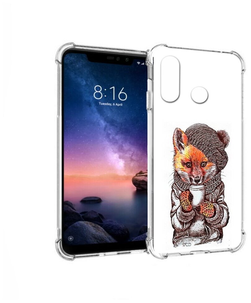 Чехол задняя-панель-накладка-бампер MyPads лиса в шапке для Xiaomi Redmi Note 6/Note 6 Pro противоударный