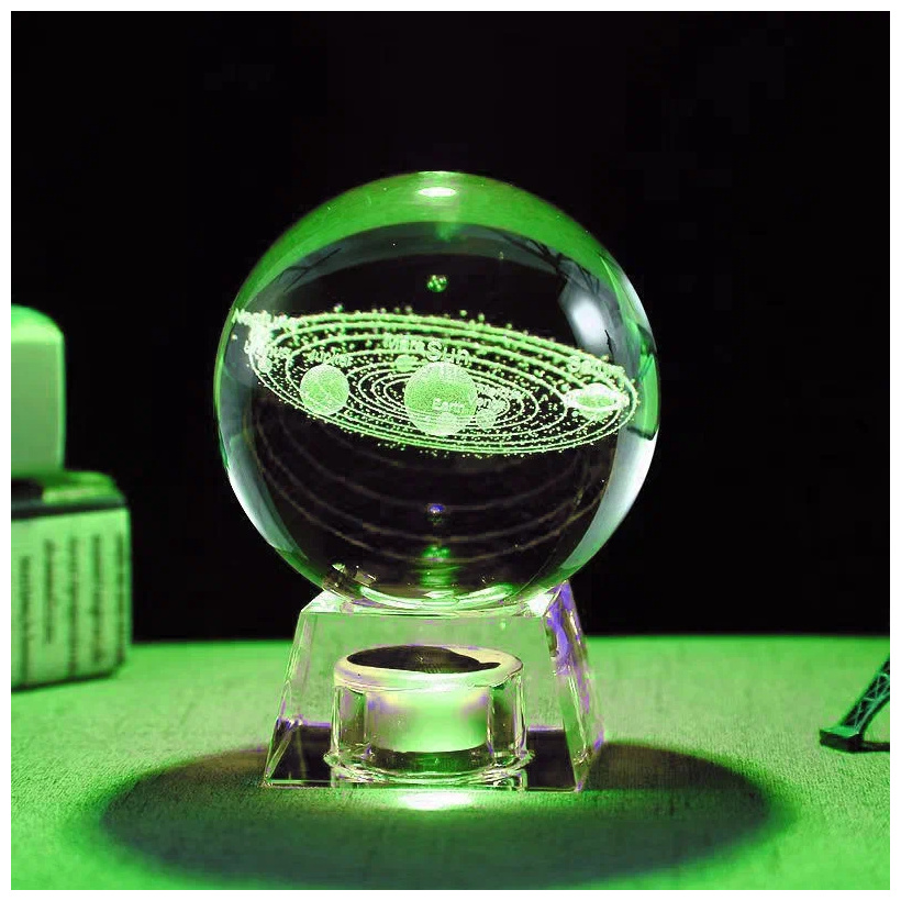 Хрустальный шар большой (диаметр 7 см), 3D светильник настольный "Солнечная система" / Зеленый - фотография № 2