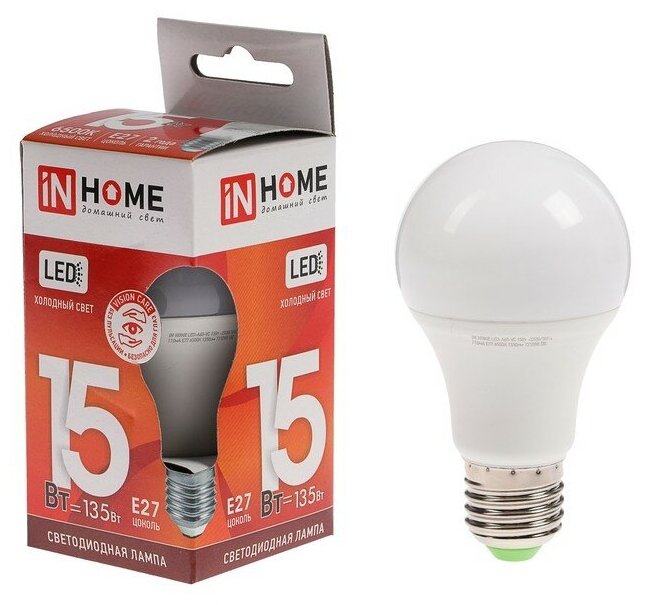 Упаковка ламп INHOME LED-A60-VC, 15Вт, 1350lm, 30000ч, 6500К, E27, 10 шт. - фото №1