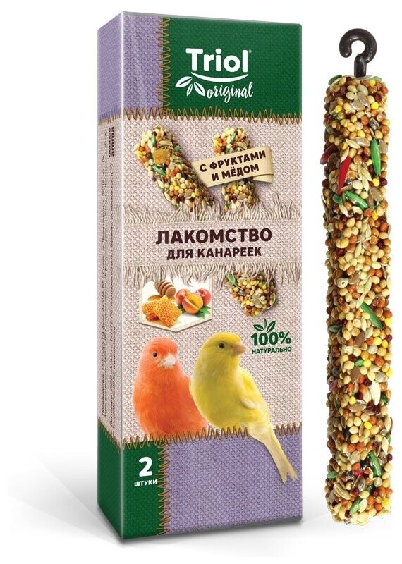 Triol лакомство Original для канареек с фруктами и мёдом, упаковка 2 шт, 55 г