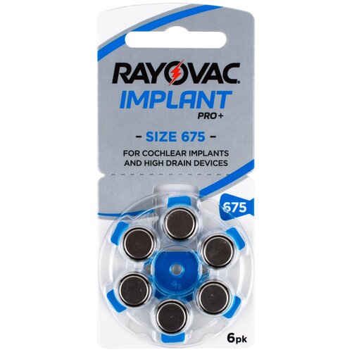 Батарейки для кохлеарных имплантатов Rayovac 675 implant pro+ 1 блистер (6 батареек)