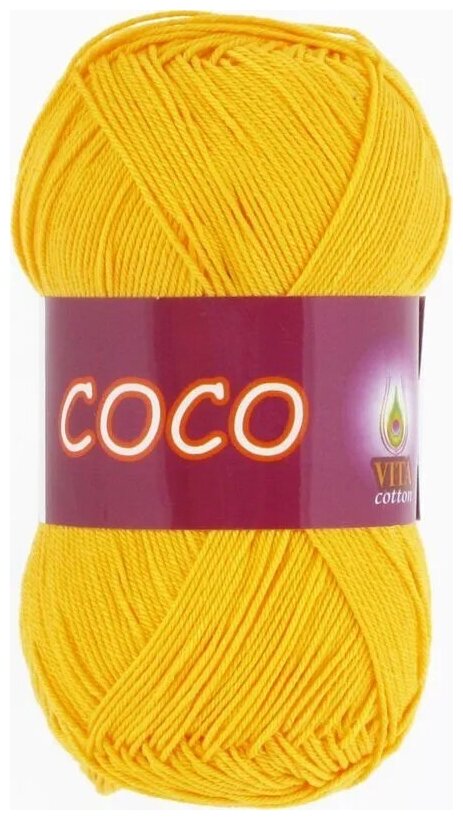 Пряжа хлопковая Vita Cotton Coco (Вита Коко) - 1 моток, 3863 желтый, 100% мерсеризованный хлопок 240м/50г