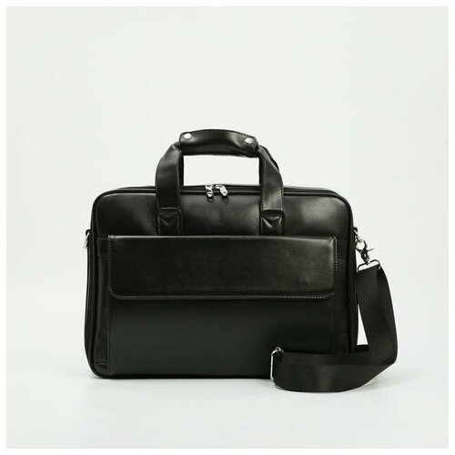 фото Сумка деловая, 2 отдела на молниях, 2 наружных кармана, длинный ремень, цвет чёрный нет бренда