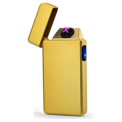 Элегантная USB зажигалка гладкая с двойной дугой, золотая