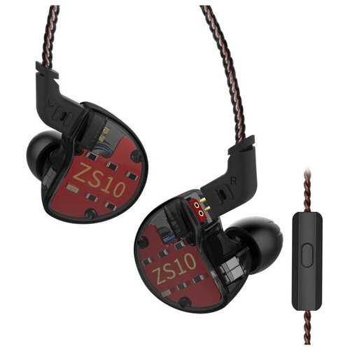 Наушники KZ ZS10 профессиональные внутриканальные шумоизолирующие вкладыши Hybrid 4 арматурный баланс с микрофоном - красные 356000₽