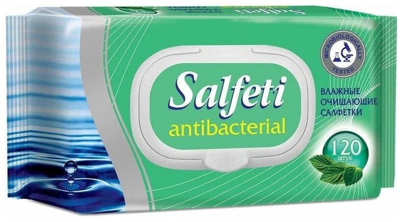 Влажные салфетки Salfeti антибактериальные с клапаном