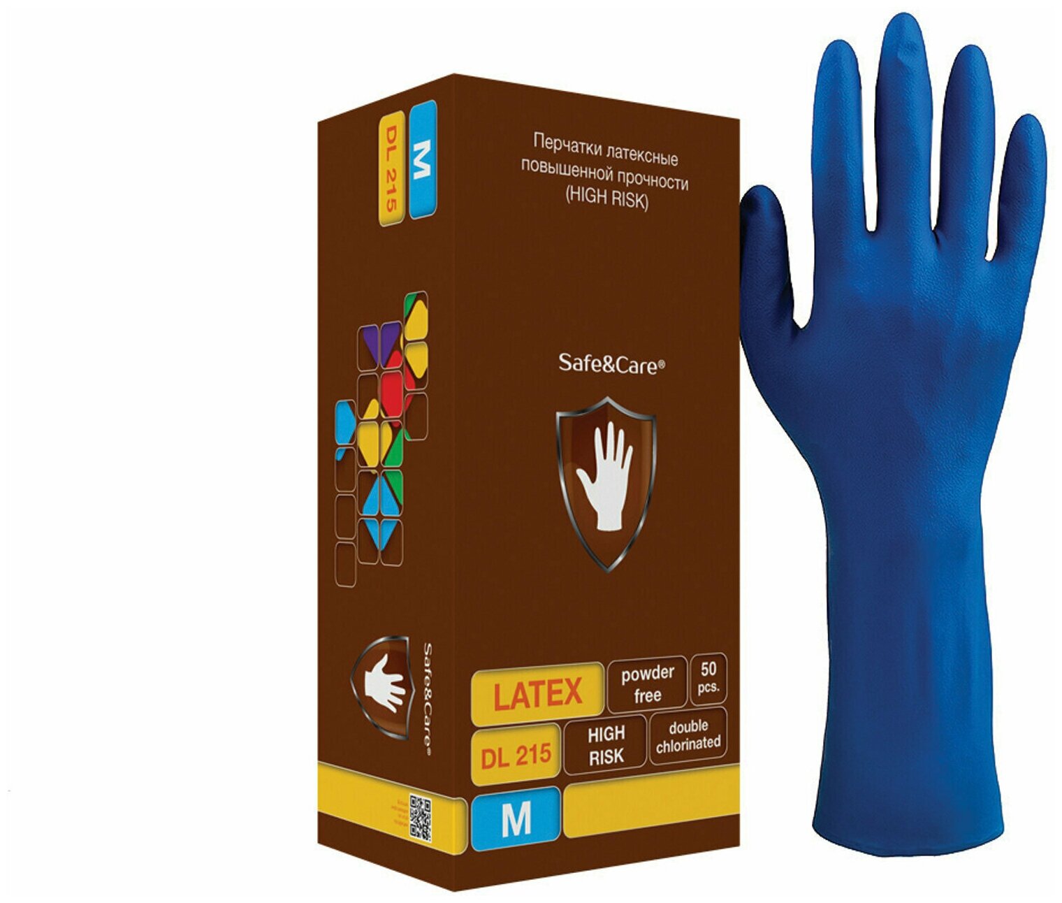 Перчатки латексные смотровые 25 пар (50 шт.), M (средний), повышенная прочность, SAFE&CARE High Risk DL 215