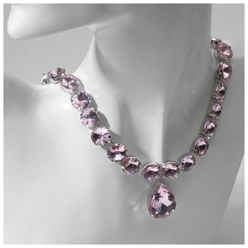 фото Колье "драгоценность" капля, цвет розовый в серебре, 34 см queen fair