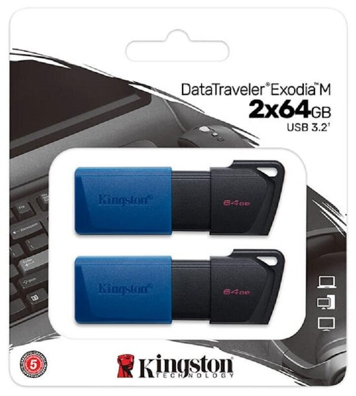 Накопитель USB 3.2 64GB Kingston Gen 1, black/blue - фото №5