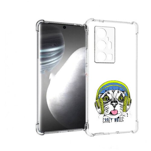 Чехол задняя-панель-накладка-бампер MyPads кошка в наушниках рисунок для Vivo X70 Pro + Plus противоударный