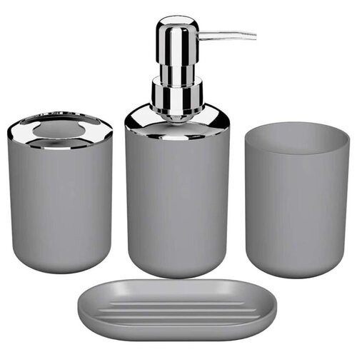 Набор аксессуаров для ванной, 4 в 1, набор туалетных принадлежностей для ванной комнаты, мыльница, дозатор, стакан для зубных щёток, серый