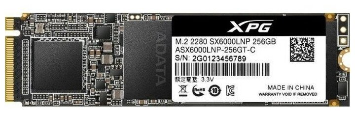SSD M.2 ADATA 256Gb SX6000 Lite (PCI-E 3.0 x4, up to 1800/900Mbs, 3D TLC, NVMe 1.3, 22x80mm)