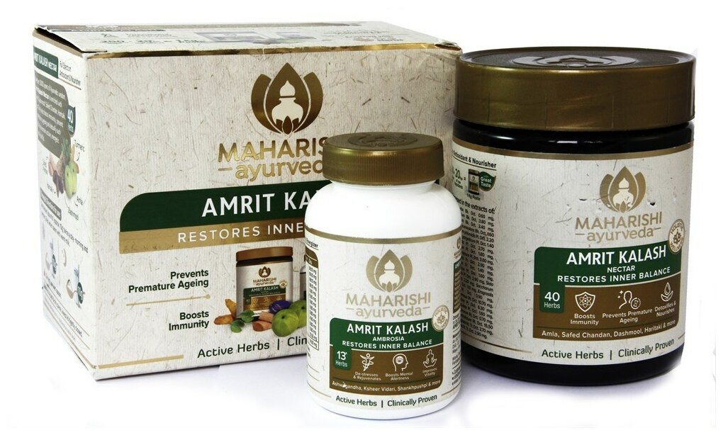 Паста и таблетки AMRIT KALASH Maharishi Ayurveda / Махариши Аюрведа Амрит Калаш для иммунитета и омоложения 60 таб 600 г.