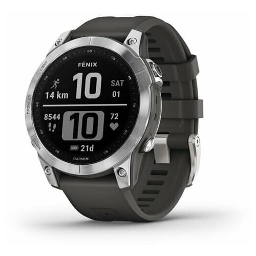 Часы Garmin Fenix 7 серебристый с графитовым силиконовым ремешком 6999000₽