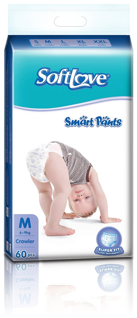 Трусики-подгузники Softlove Smart Pants M (6-9 кг) 60шт