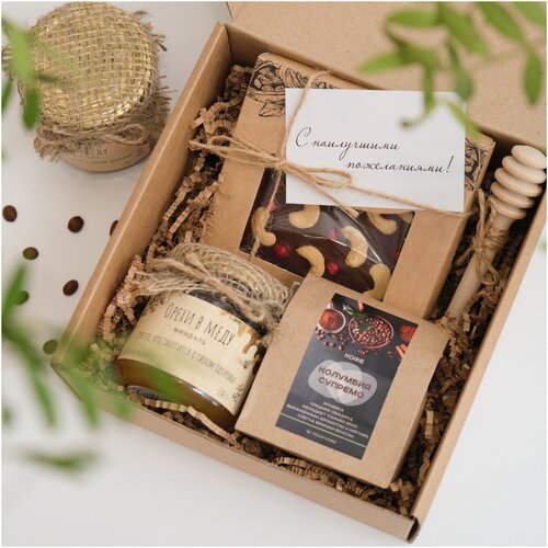 Подарочный набор кофе мужчине, женщине/ подарок кофе/ шоколада/ меда с орехами/710г