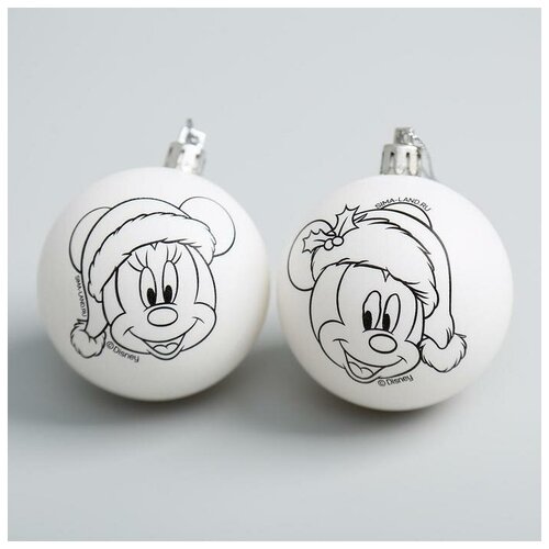 Елочное украшение под раскраску Disney новогоднее, Микки Маус, 2 шт, размер шара 5,5 см новогоднее ёлочное украшение под раскраску снеговик размер шара 5 5 см