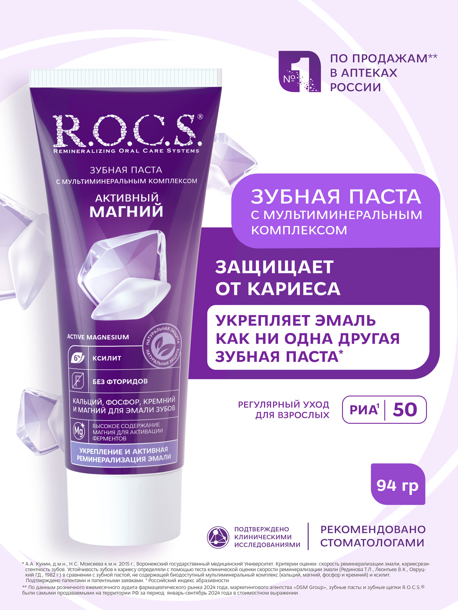 Зубная паста R.O.C.S. Активный Магний, 75 мл, 94 г