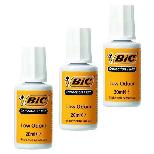BIC Корректирующая жидкость замазка 20 мл с кисточкой, 3 упаковки