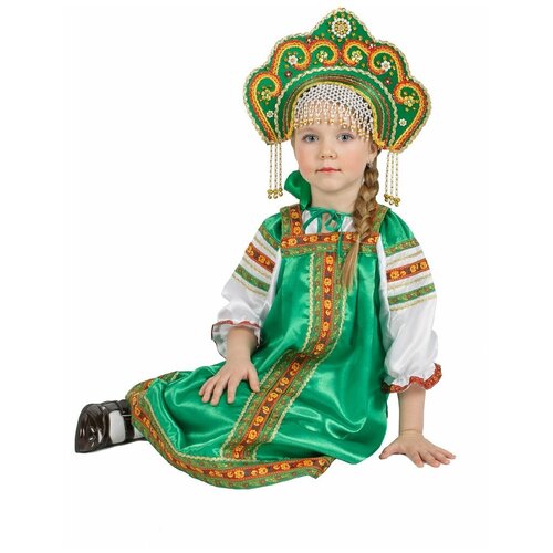 фото Детский сарафан "василиса" зеленый из атласа (15645) 146 см русская красавица