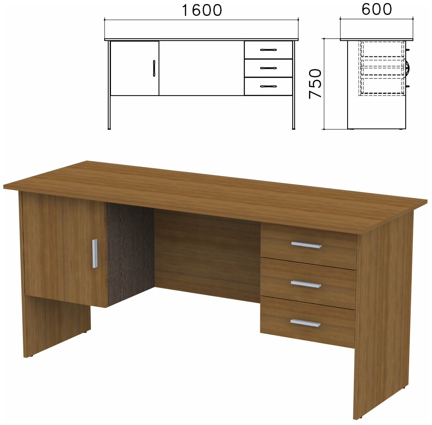 Стол письменный "Канц", 1600х600х750 мм, 2 тумбы, комбинированный, цвет орех пирамидальный, СК29.9 - 1 шт.