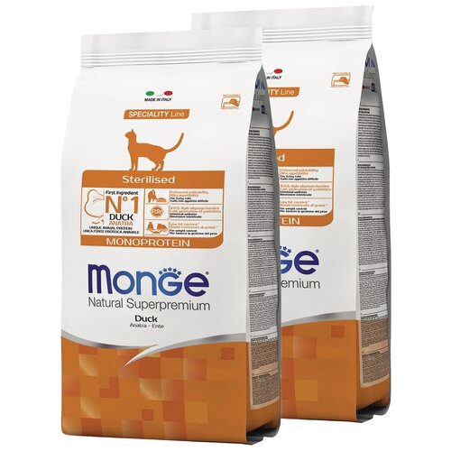 MONGE SPECIALITY MONOPROTEIN CAT STERILISED DUCK монобелковый для взрослых кастрированных котов и стерилизованных кошек с уткой (10 + 10 кг) сухой корм для стерилизованных кошек monge natural superpremium monoprotein с уткой 1 5 кг