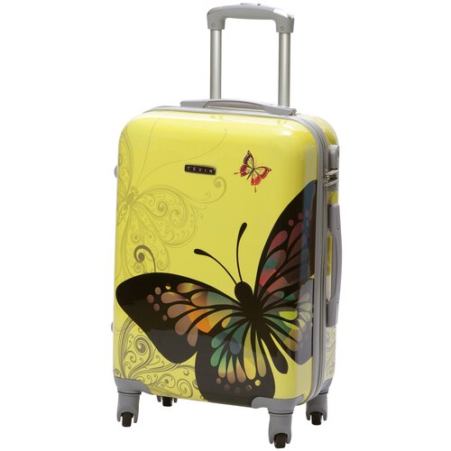 фото Чемодан на колесах дорожный средний багаж на двоих для путешествий женский m+ tevin размер м+ 68 см 77 л легкий прочный поликарбонат желтый принт