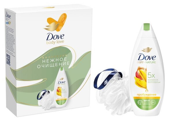 Dove подарочный набор Манго и миндаль, геля для душа и мочалка 250 мл