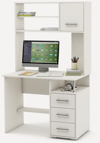 Изображение товара Компьютерный стол "Амбер (Реал)" 15 , ЛДСП, 97х60х165см, надстройка, с ящиками для хранения