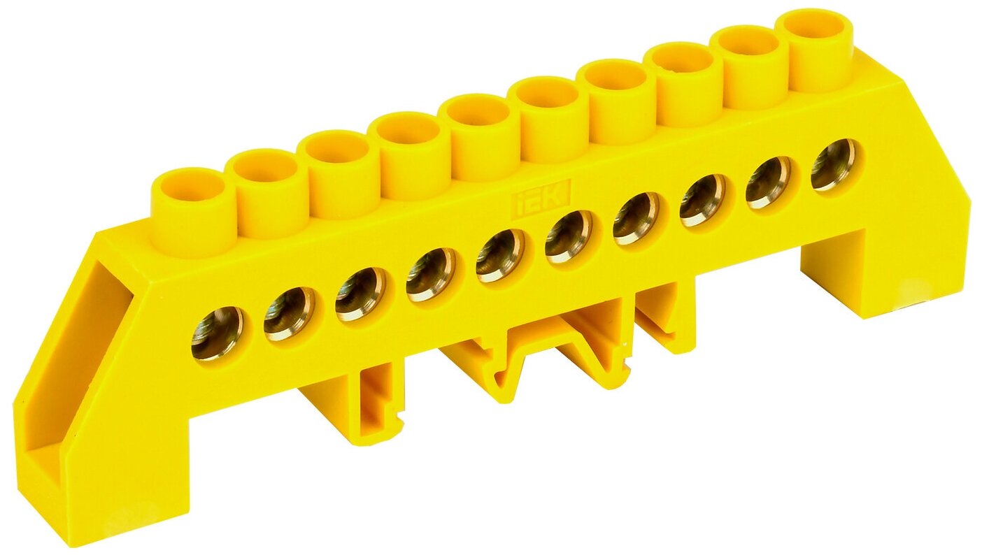 фото Шина PE земля нейлоновый корпус ШНИ 8х12 на DIN-рейку 10-отверстий ШНИ-8х12-10-КС-Ж IEK