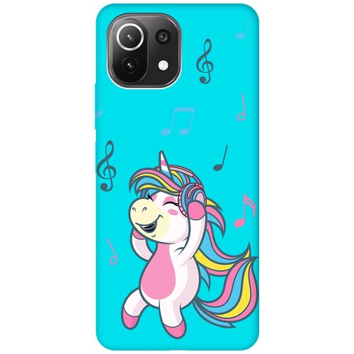 Матовый чехол Musical Unicorn для Xiaomi Mi 11 Lite / 11 Lite 5G / Сяоми Ми 11 Лайт / 11 Лайт 5г с 3D эффектом бирюзовый силиконовый чехол с принтом musical unicorn для xiaomi mi 11 lite 11 lite 5g сяоми ми 11 лайт 11 лайт 5г