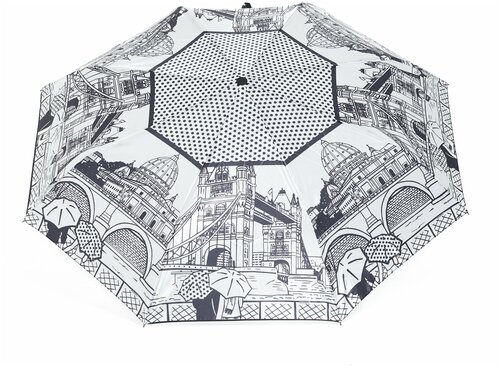 Мини-зонт RAINDROPS, автомат, 3 сложения, купол 112 см, 8 спиц, система «антиветер», черный, белый