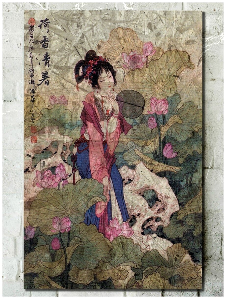 Картина интерьерная на рельефной доске ОСП Китайская живопись Гохуа Азия - 6600 В