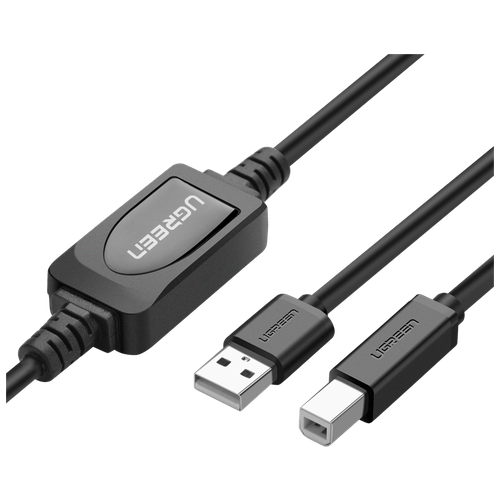 Ugreen 10362 Кабель UGREEN US122 USB-A - USB-B, цвет: черный, 15M кабель ugreen us184 20882 usb 3 0 a male to type c male cable nickel plating 1 м черный