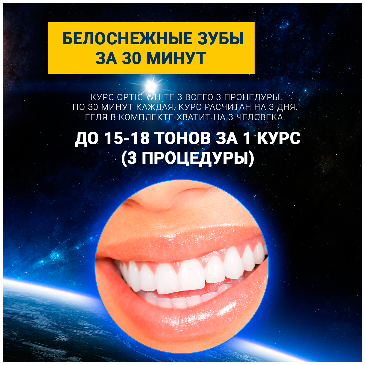 Электронная световая система отбеливания зубов активным кислородом - Optic White 3 набор для домашнего применения