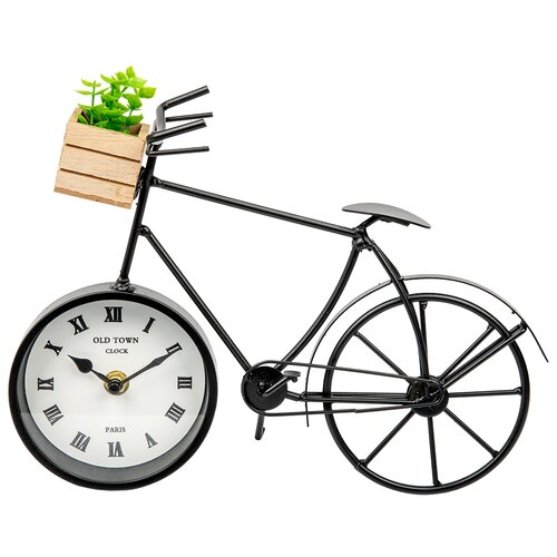 Часы Велосипед с суккулентом, Д280 Ш90 В220, черный
