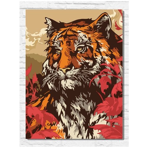 картина по номерам на холсте тигр тигрюня азиатская эстетика кошка 9220 в 30x40 Картина по номерам на холсте красочный тигр (Азиатская эстетика) - 9209 В 30x40
