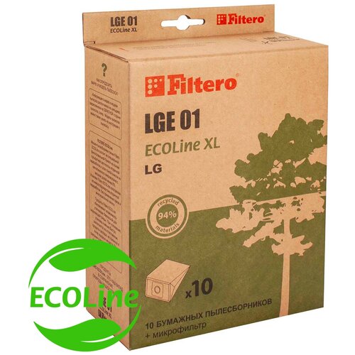 Filtero LGE 01 (10+фильтр) ECOLine XL, бумажные пылесборники 05842 Filtero мешок многоразовый подходят для пылесоса lg evgo polar